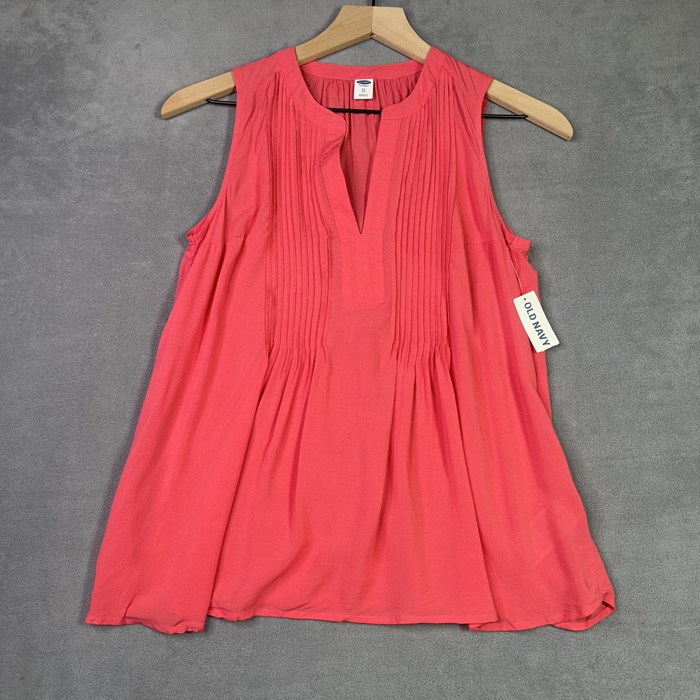 Old Navy Coral Pink Sleeveless Pintuck Split Neck Blouse Top Womens XS Boho NWT